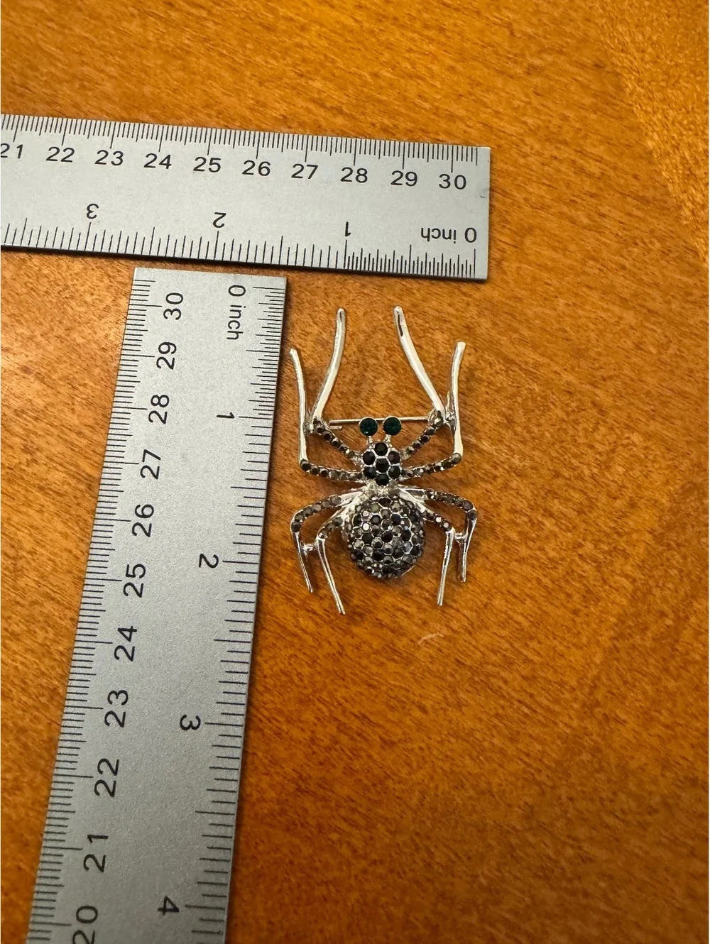Silver Tone Spider Brooch with Black Rhinestones 308